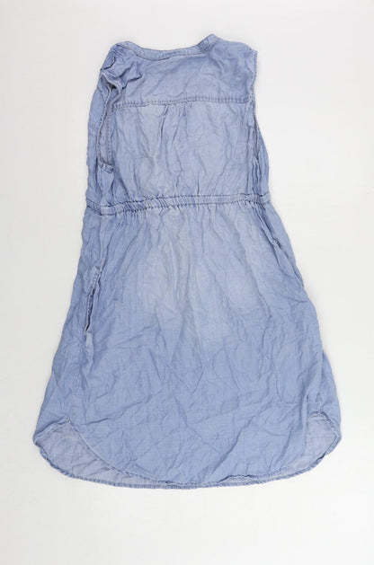 H&M Womens Blue Lyocell Shift Size S V-Neck Drawstring - Pockets