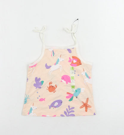 Marks and Spencer Girls Pink Geometric Cotton Camisole Tank Size 2-3 Years Square Neck Pullover