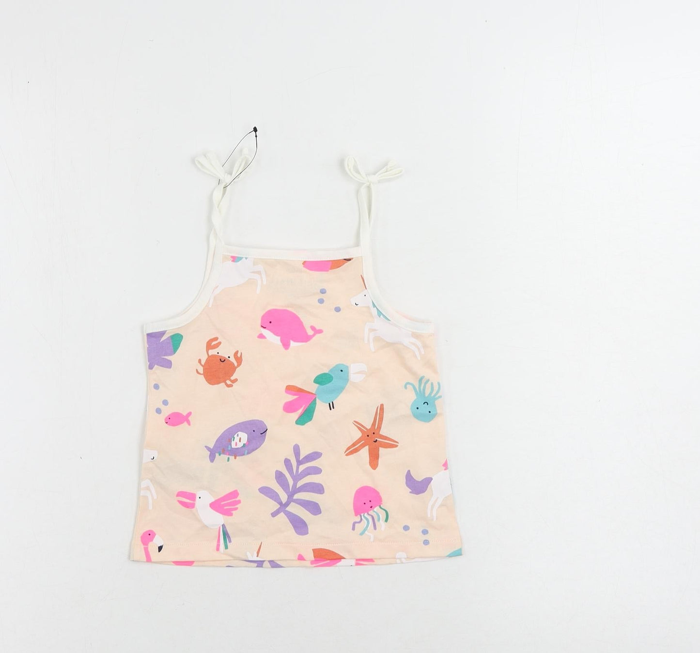 Marks and Spencer Girls Pink Geometric Cotton Camisole Tank Size 2-3 Years Square Neck Pullover