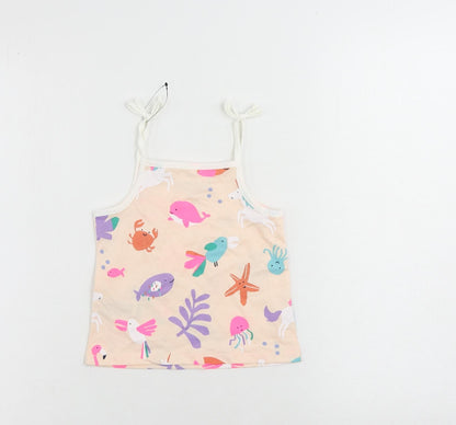 Marks and Spencer Girls Pink Geometric Cotton Camisole Tank Size 2-3 Years Square Neck Pullover