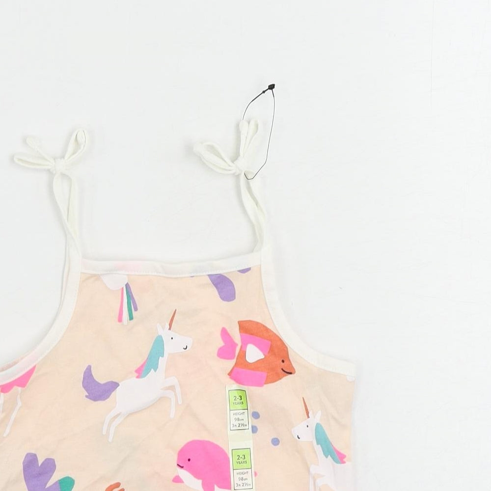 Marks and Spencer Girls Pink Geometric Cotton Camisole Tank Size 2-3 Years Square Neck Pullover