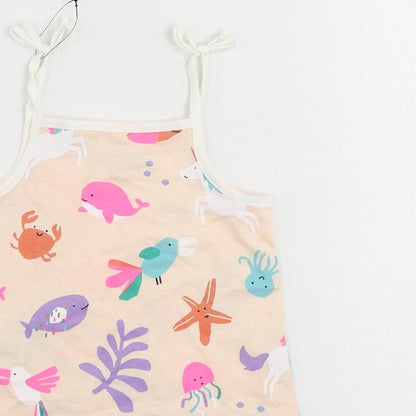 Marks and Spencer Girls Pink Geometric Cotton Camisole Tank Size 2-3 Years Square Neck Pullover
