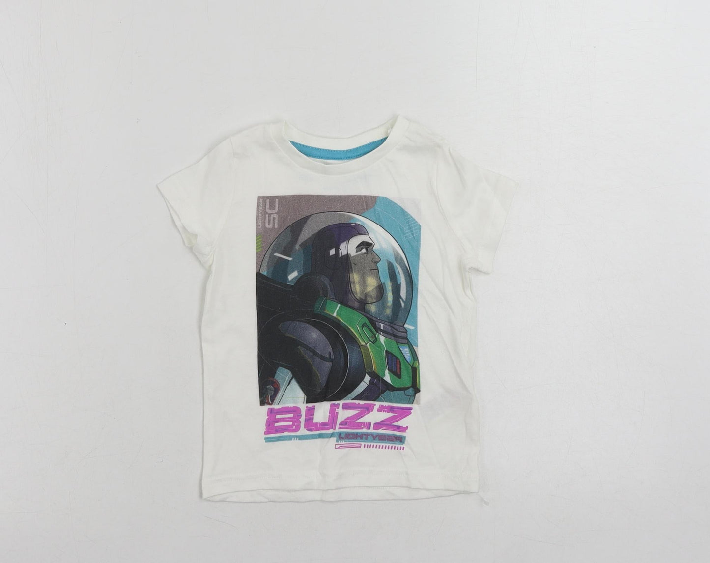 Marks and Spencer Baby White Cotton Pullover T-Shirt Size 18-24 Months Crew Neck Pullover - Disney Lightyear