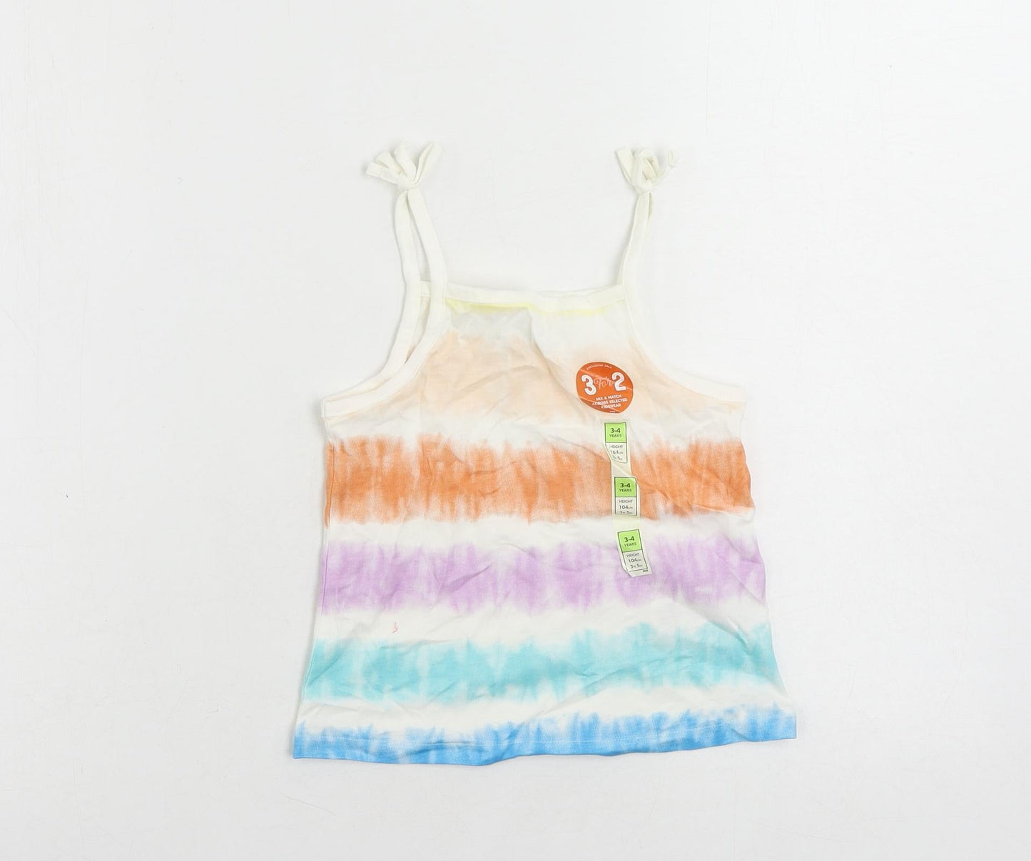 Marks and Spencer Girls Multicoloured Striped Cotton Camisole Tank Size 3-4 Years Square Neck Pullover - Tie Dye