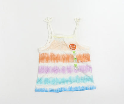 Marks and Spencer Girls Multicoloured Striped Cotton Camisole Tank Size 3-4 Years Square Neck Pullover - Tie Dye