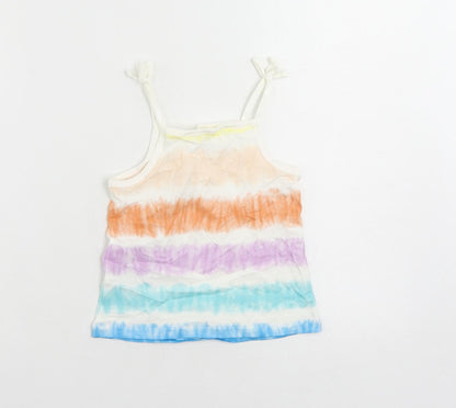 Marks and Spencer Girls Multicoloured Striped Cotton Camisole Tank Size 3-4 Years Square Neck Pullover - Tie Dye