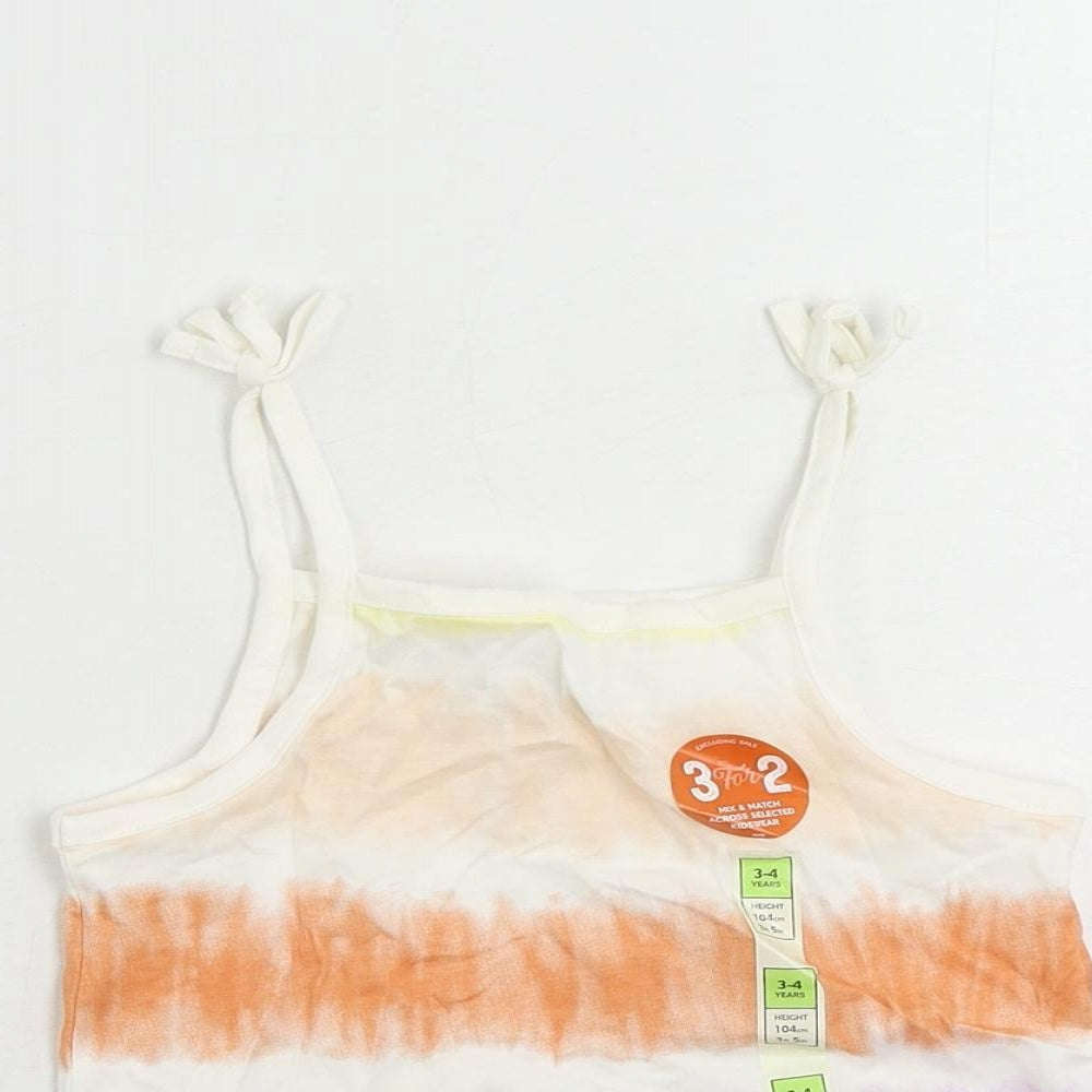 Marks and Spencer Girls Multicoloured Striped Cotton Camisole Tank Size 3-4 Years Square Neck Pullover - Tie Dye