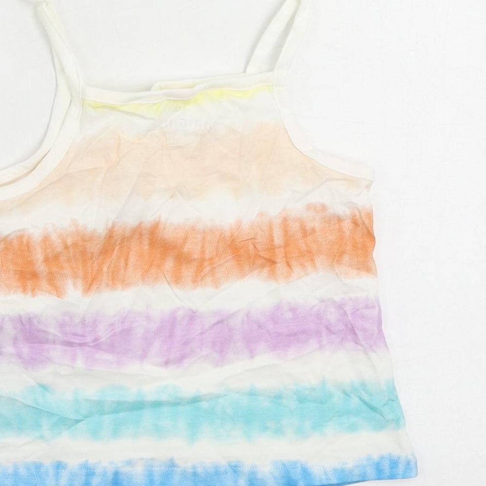Marks and Spencer Girls Multicoloured Striped Cotton Camisole Tank Size 3-4 Years Square Neck Pullover - Tie Dye
