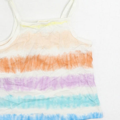 Marks and Spencer Girls Multicoloured Striped Cotton Camisole Tank Size 3-4 Years Square Neck Pullover - Tie Dye