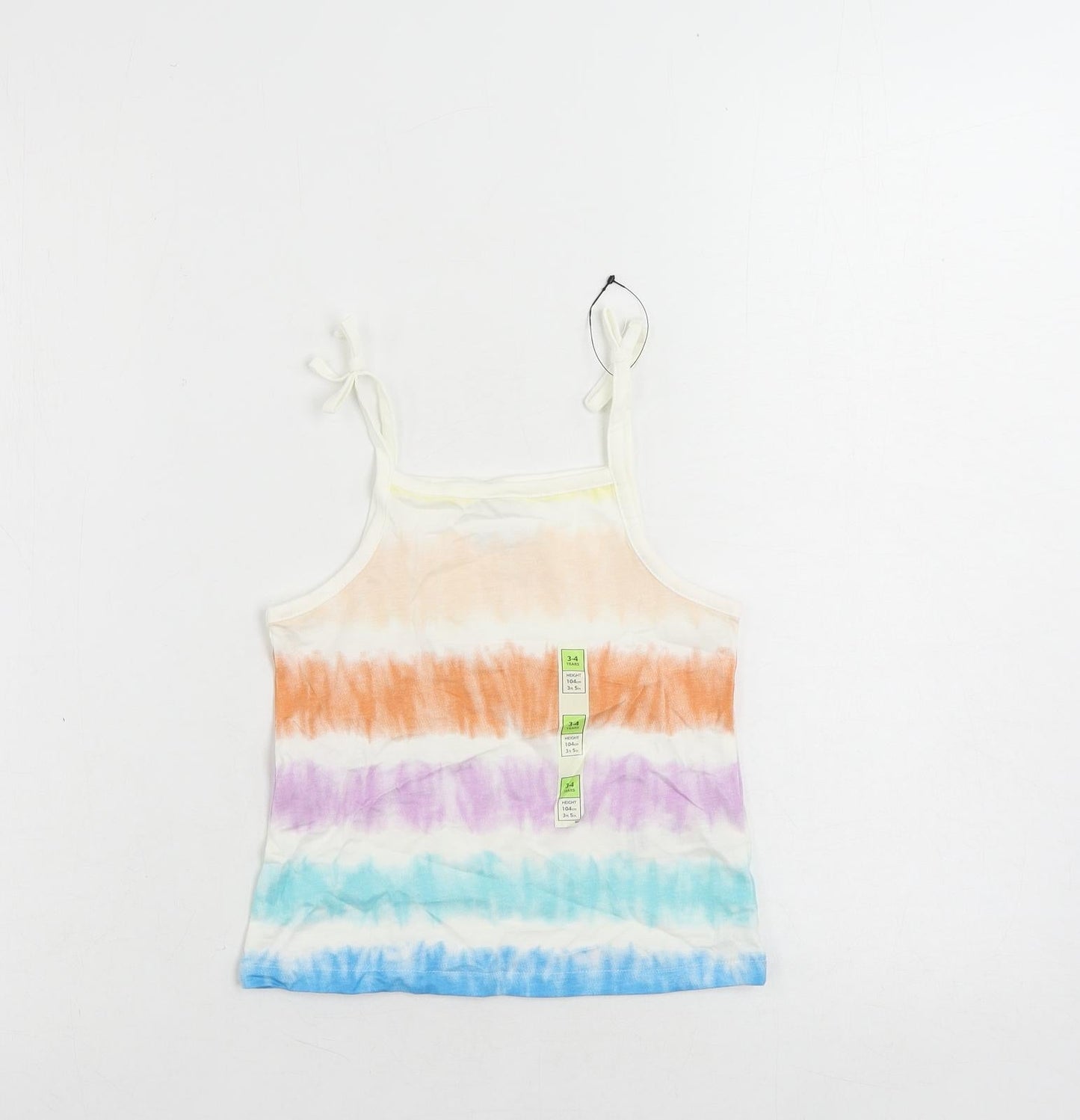 Marks and Spencer Girls Multicoloured Striped Cotton Camisole Tank Size 3-4 Years Square Neck - Tie Dye