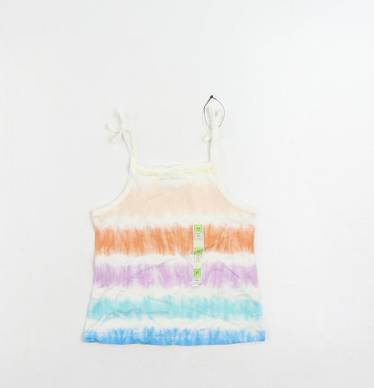 Marks and Spencer Girls Multicoloured Striped Cotton Camisole Tank Size 3-4 Years Square Neck - Tie Dye
