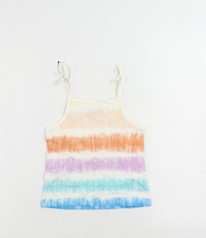 Marks and Spencer Girls Multicoloured Striped Cotton Camisole Tank Size 3-4 Years Square Neck - Tie Dye