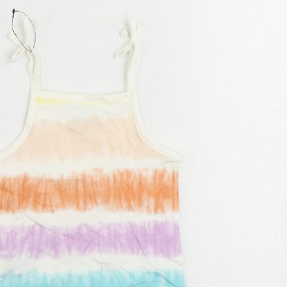 Marks and Spencer Girls Multicoloured Striped Cotton Camisole Tank Size 3-4 Years Square Neck - Tie Dye