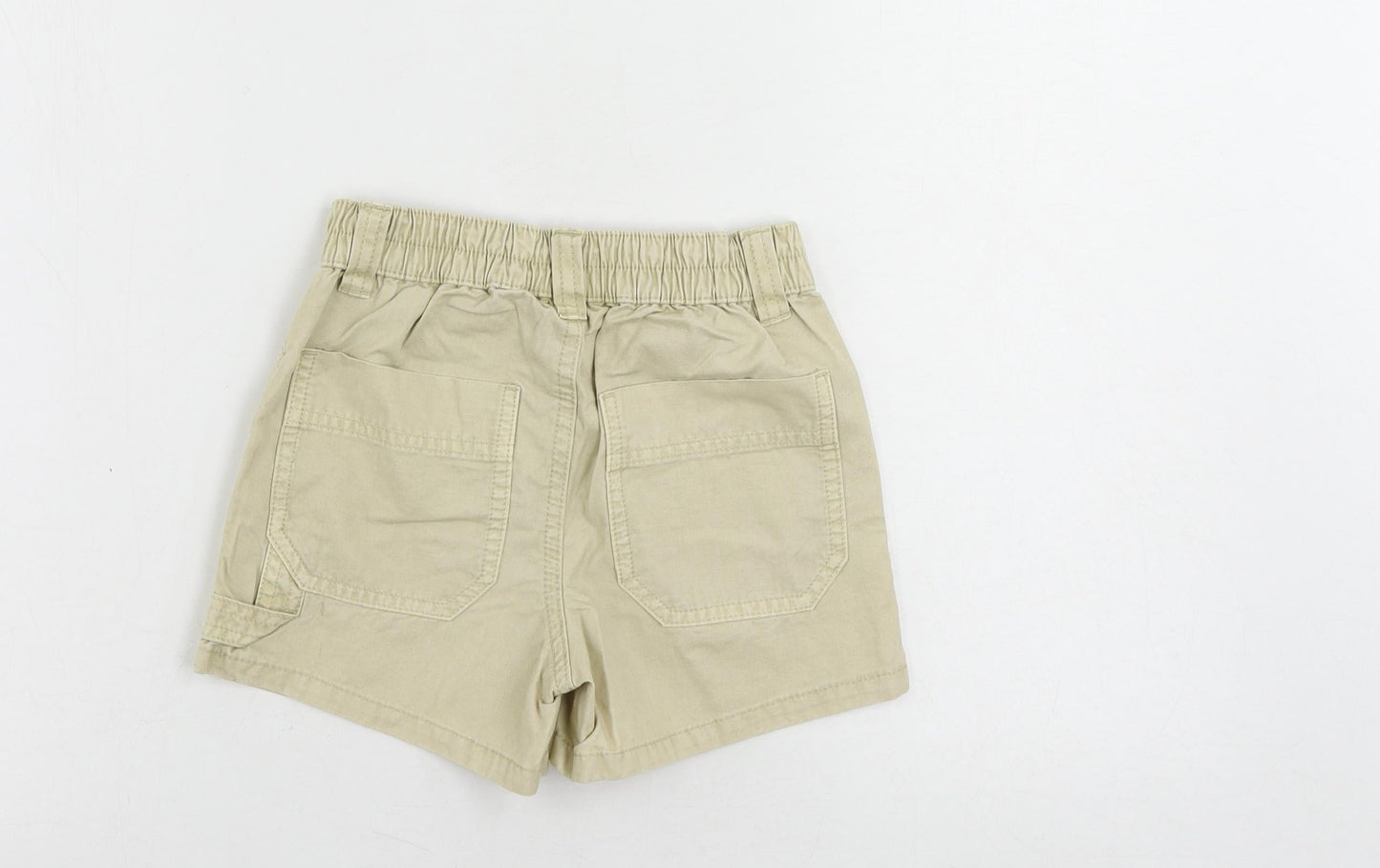 Marks and Spencer Girls Beige Cotton Chino Shorts Size 6-7 Years Regular Zip - Pockets