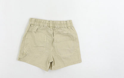 Marks and Spencer Girls Beige Cotton Chino Shorts Size 6-7 Years Regular Zip - Pockets