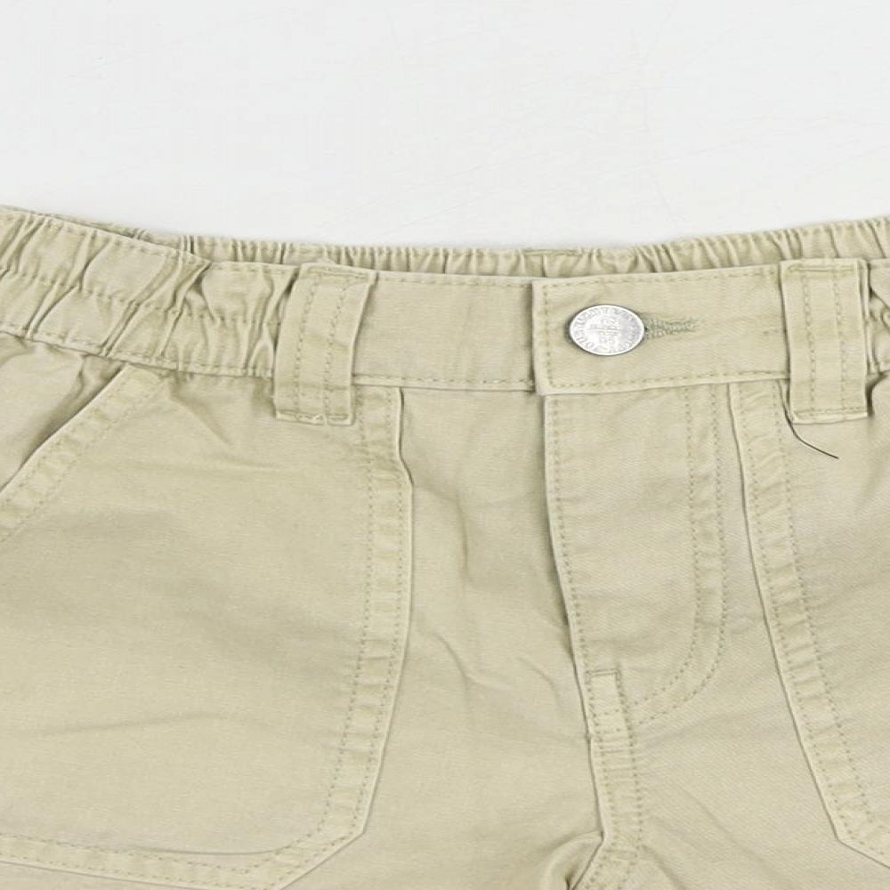 Marks and Spencer Girls Beige Cotton Chino Shorts Size 6-7 Years Regular Zip - Pockets