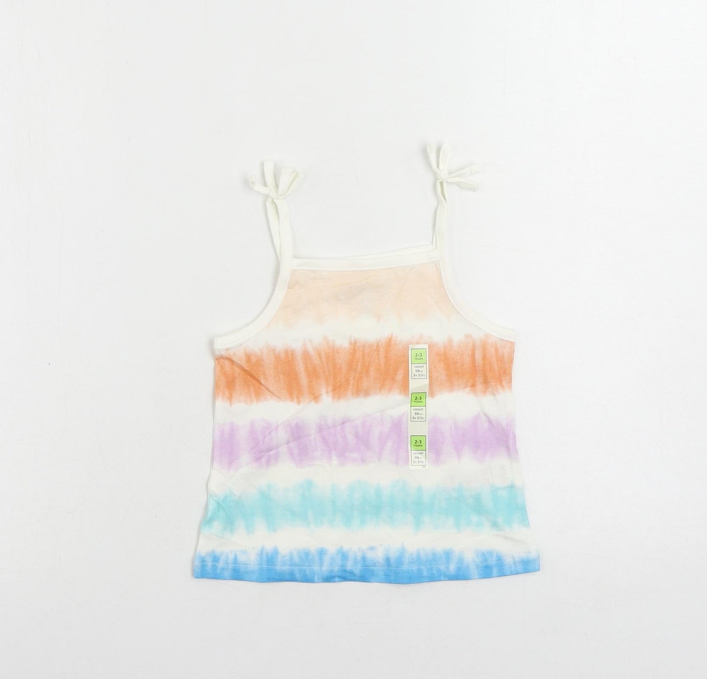 Marks and Spencer Girls Multicoloured Striped Cotton Camisole Tank Size 2-3 Years Square Neck Pullover - Tie Dye