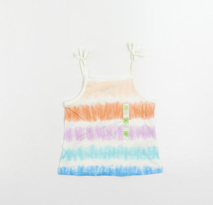 Marks and Spencer Girls Multicoloured Striped Cotton Camisole Tank Size 2-3 Years Square Neck Pullover - Tie Dye