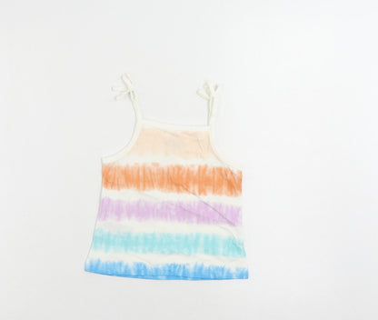 Marks and Spencer Girls Multicoloured Striped Cotton Camisole Tank Size 2-3 Years Square Neck Pullover - Tie Dye