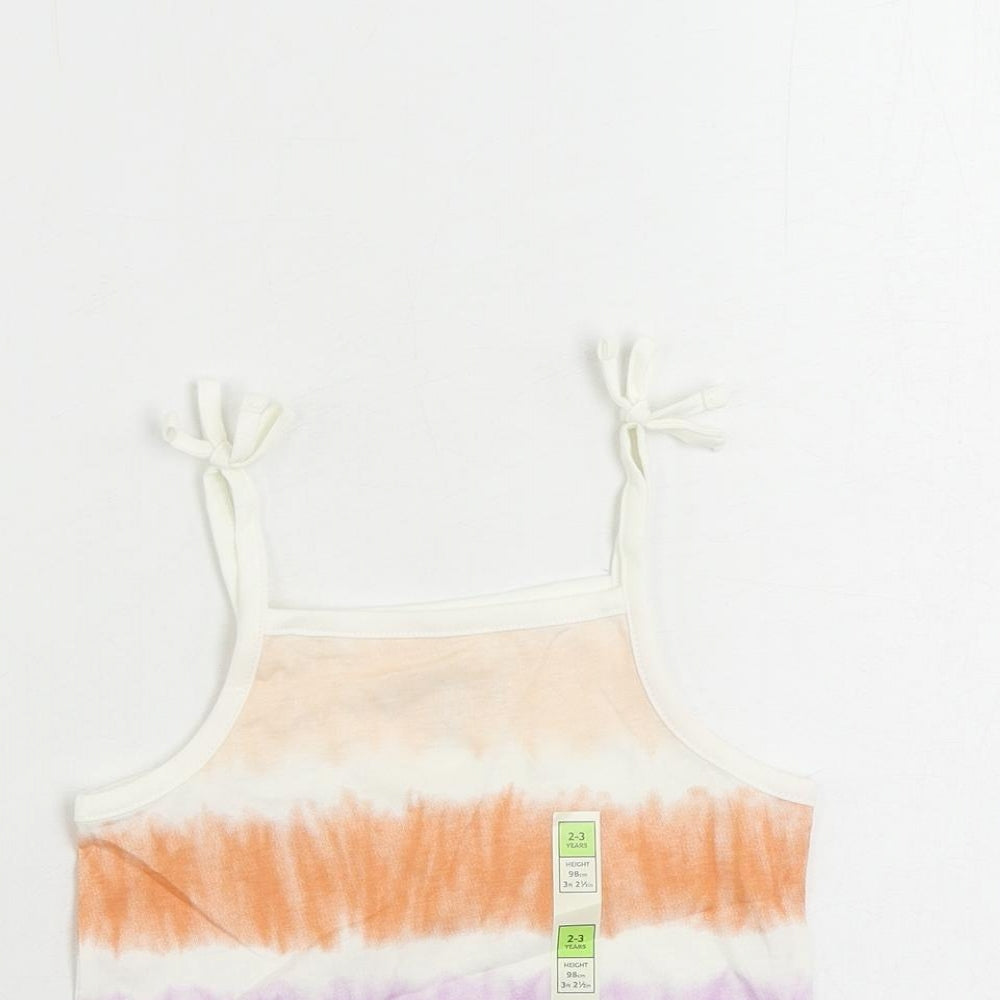 Marks and Spencer Girls Multicoloured Striped Cotton Camisole Tank Size 2-3 Years Square Neck Pullover - Tie Dye