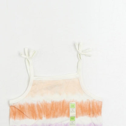 Marks and Spencer Girls Multicoloured Striped Cotton Camisole Tank Size 2-3 Years Square Neck Pullover - Tie Dye