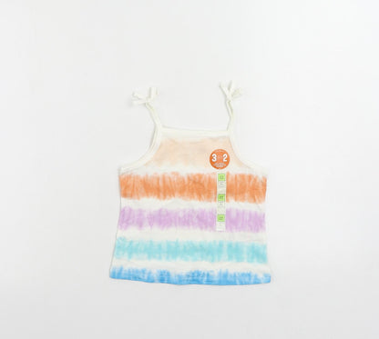 Marks and Spencer Girls Multicoloured Striped Cotton Camisole Tank Size 2-3 Years Square Neck Pullover
