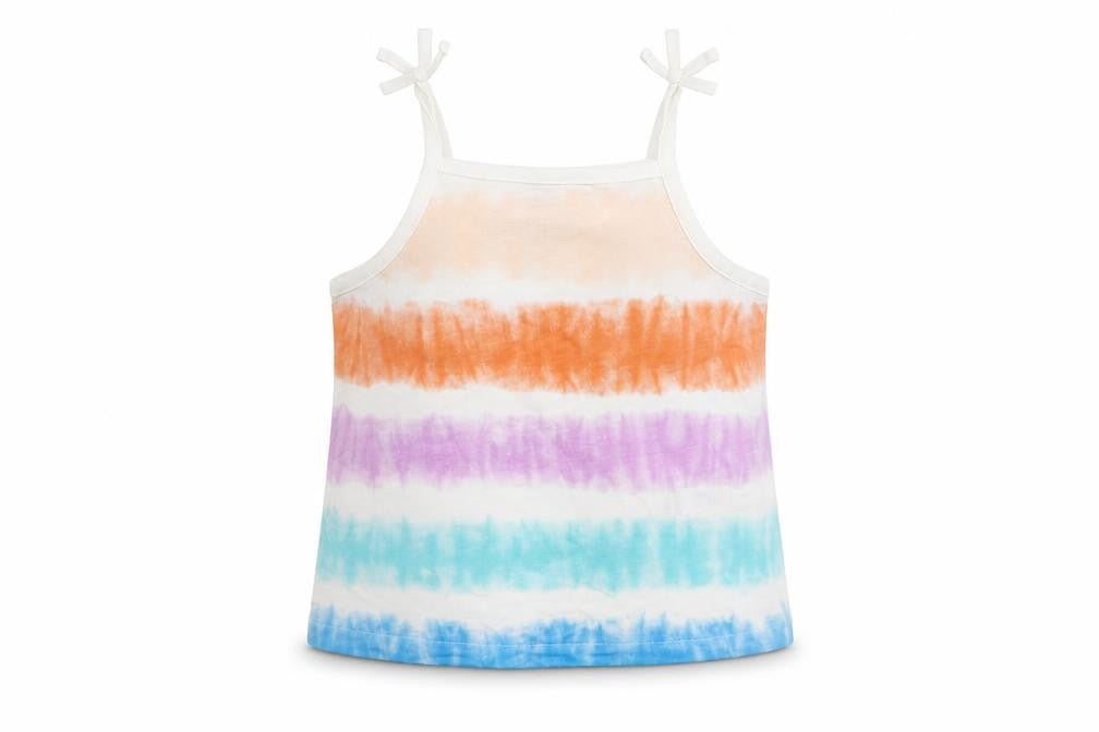 Front view of Marks & Spencer girls’ multicoloured striped cotton camisole tank, size 2-3, years square neck pullover