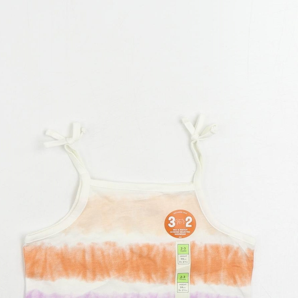 Marks and Spencer Girls Multicoloured Striped Cotton Camisole Tank Size 2-3 Years Square Neck Pullover