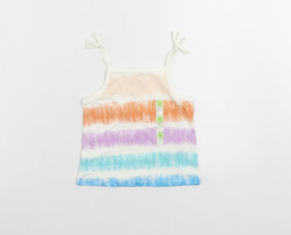 Marks and Spencer Girls Multicoloured Striped Cotton Camisole Tank Size 2-3 Years Square Neck Pullover - Tie Dye