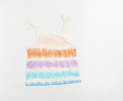 Marks and Spencer Girls Multicoloured Striped Cotton Camisole Tank Size 2-3 Years Square Neck Pullover - Tie Dye