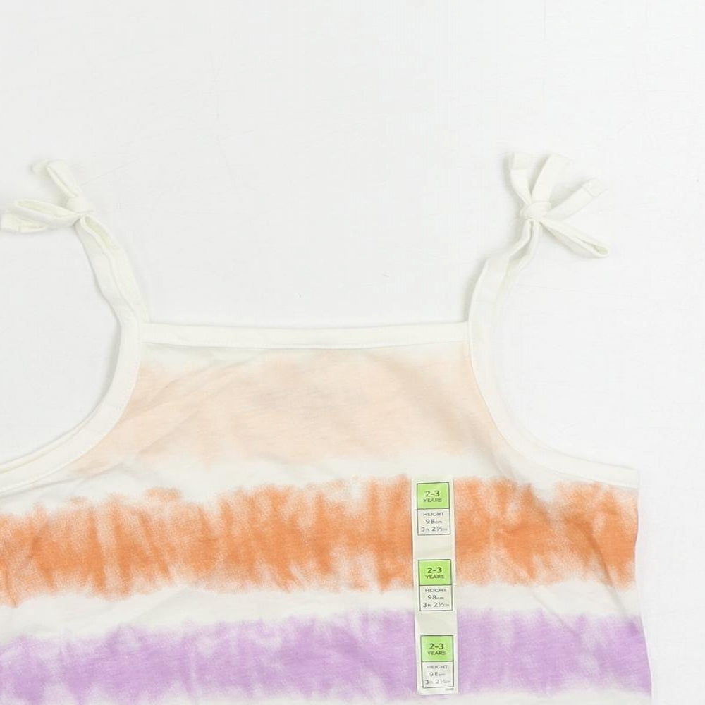 Marks and Spencer Girls Multicoloured Striped Cotton Camisole Tank Size 2-3 Years Square Neck Pullover - Tie Dye