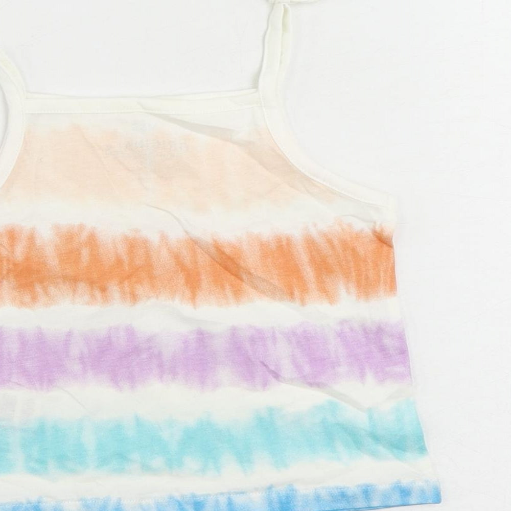 Marks and Spencer Girls Multicoloured Striped Cotton Camisole Tank Size 2-3 Years Square Neck Pullover - Tie Dye