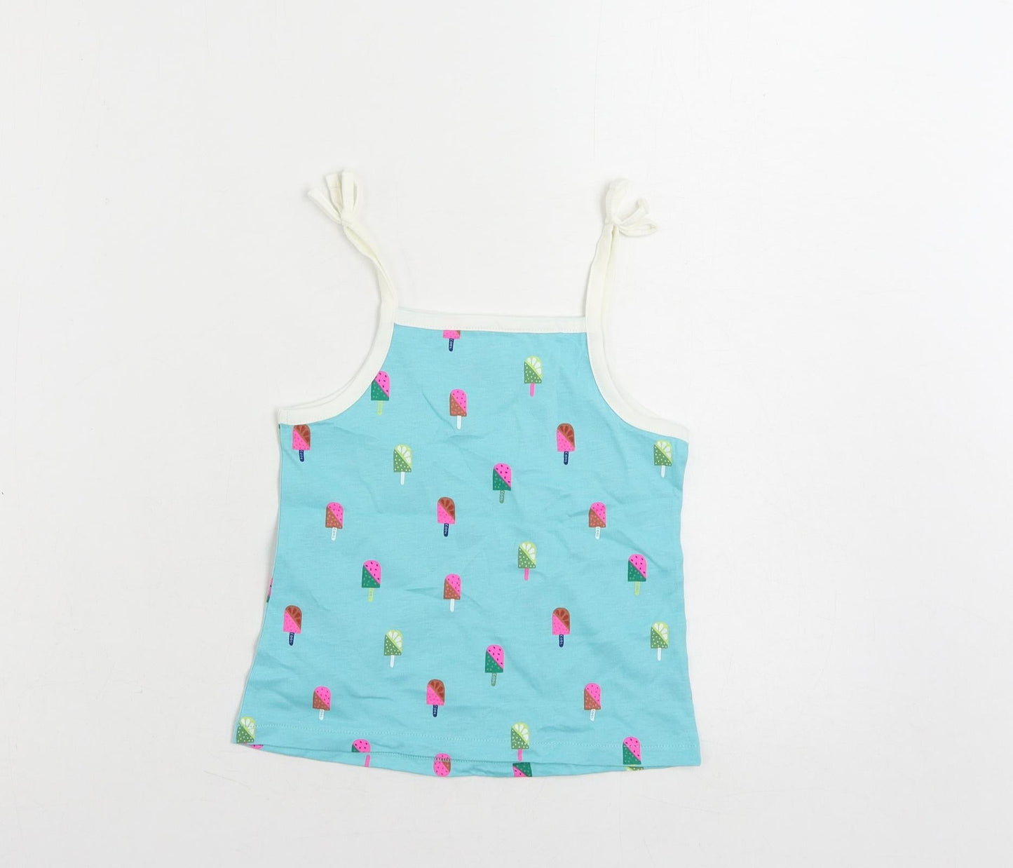 Marks and Spencer Girls Blue Geometric Cotton Camisole Tank Size 3-4 Years Square Neck Pullover - Ice Cream Print
