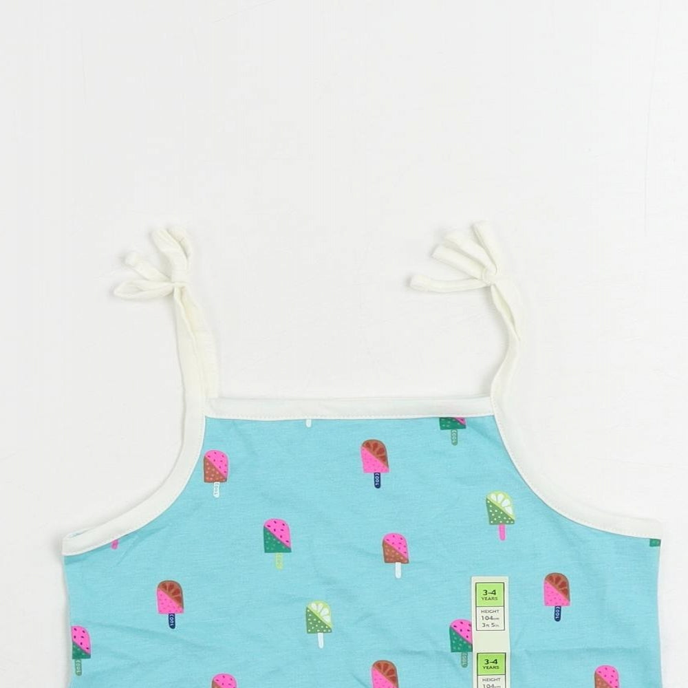 Marks and Spencer Girls Blue Geometric Cotton Camisole Tank Size 3-4 Years Square Neck Pullover - Ice Cream Print