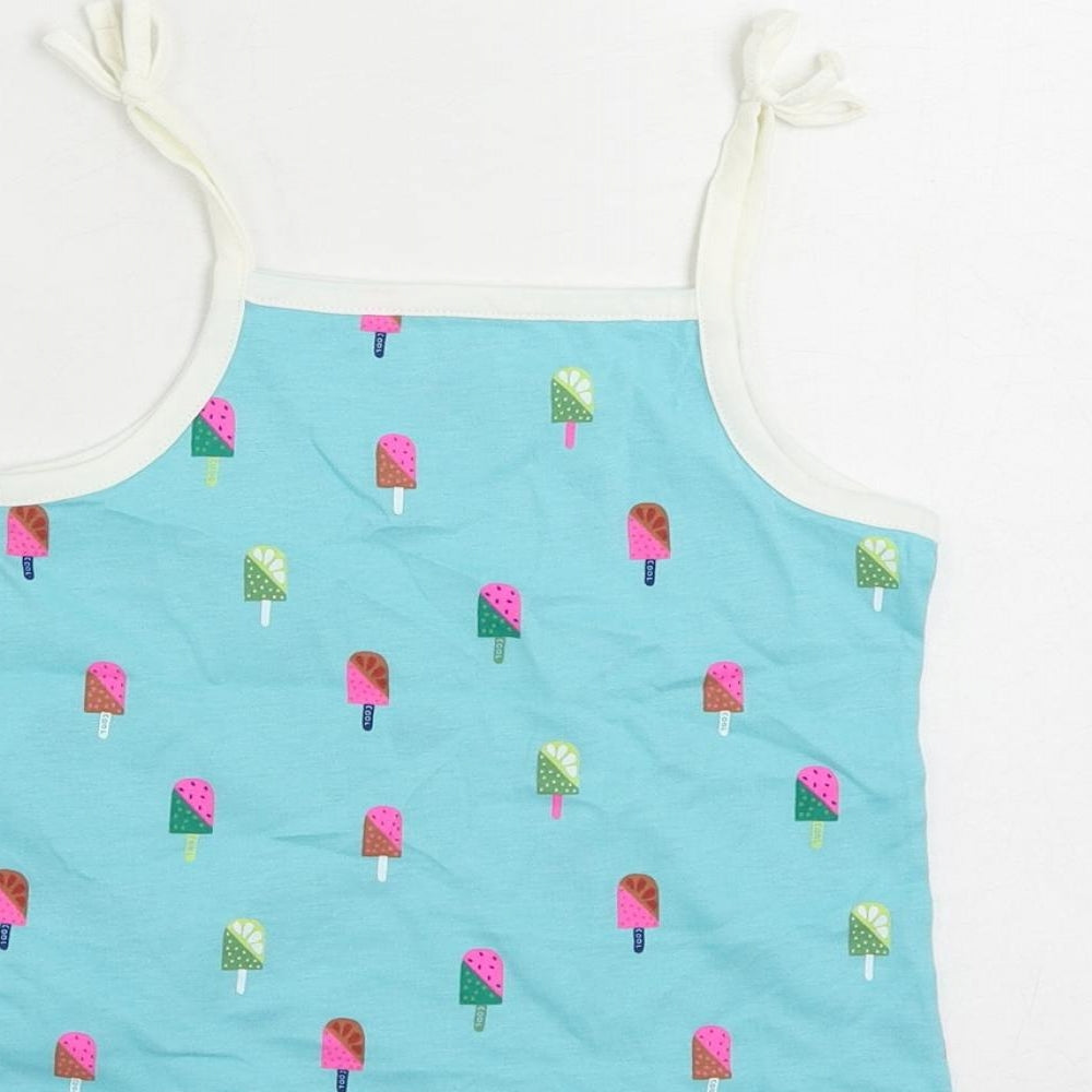 Marks and Spencer Girls Blue Geometric Cotton Camisole Tank Size 3-4 Years Square Neck Pullover - Ice Cream Print