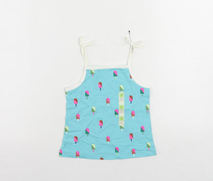 Marks and Spencer Girls Blue Geometric Cotton Camisole Tank Size 3-4 Years Square Neck Pullover - Ice Cream Print