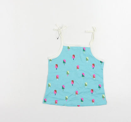 Marks and Spencer Girls Blue Geometric Cotton Camisole Tank Size 3-4 Years Square Neck Pullover - Ice Cream Print