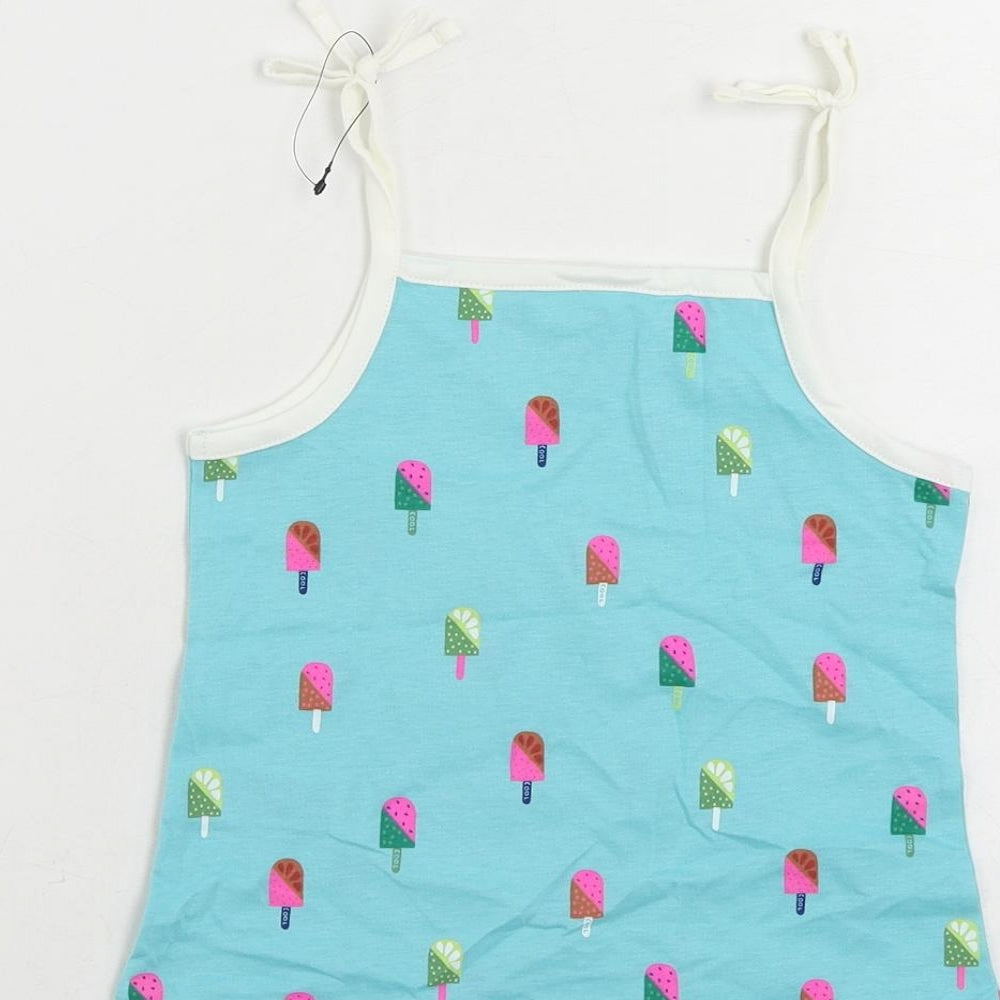 Marks and Spencer Girls Blue Geometric Cotton Camisole Tank Size 3-4 Years Square Neck Pullover - Ice Cream Print