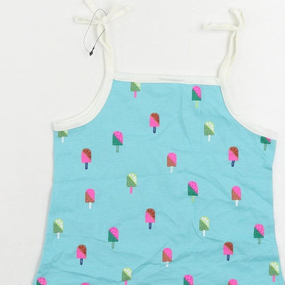 Marks and Spencer Girls Blue Geometric Cotton Camisole Tank Size 3-4 Years Square Neck Pullover - Ice Cream Print