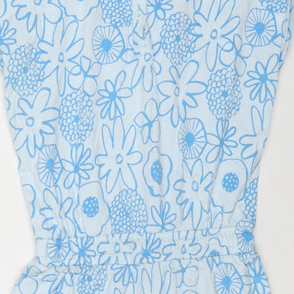 John Lewis Girls Blue Floral Cotton Playsuit One-Piece Size 12 Years L3 in Button