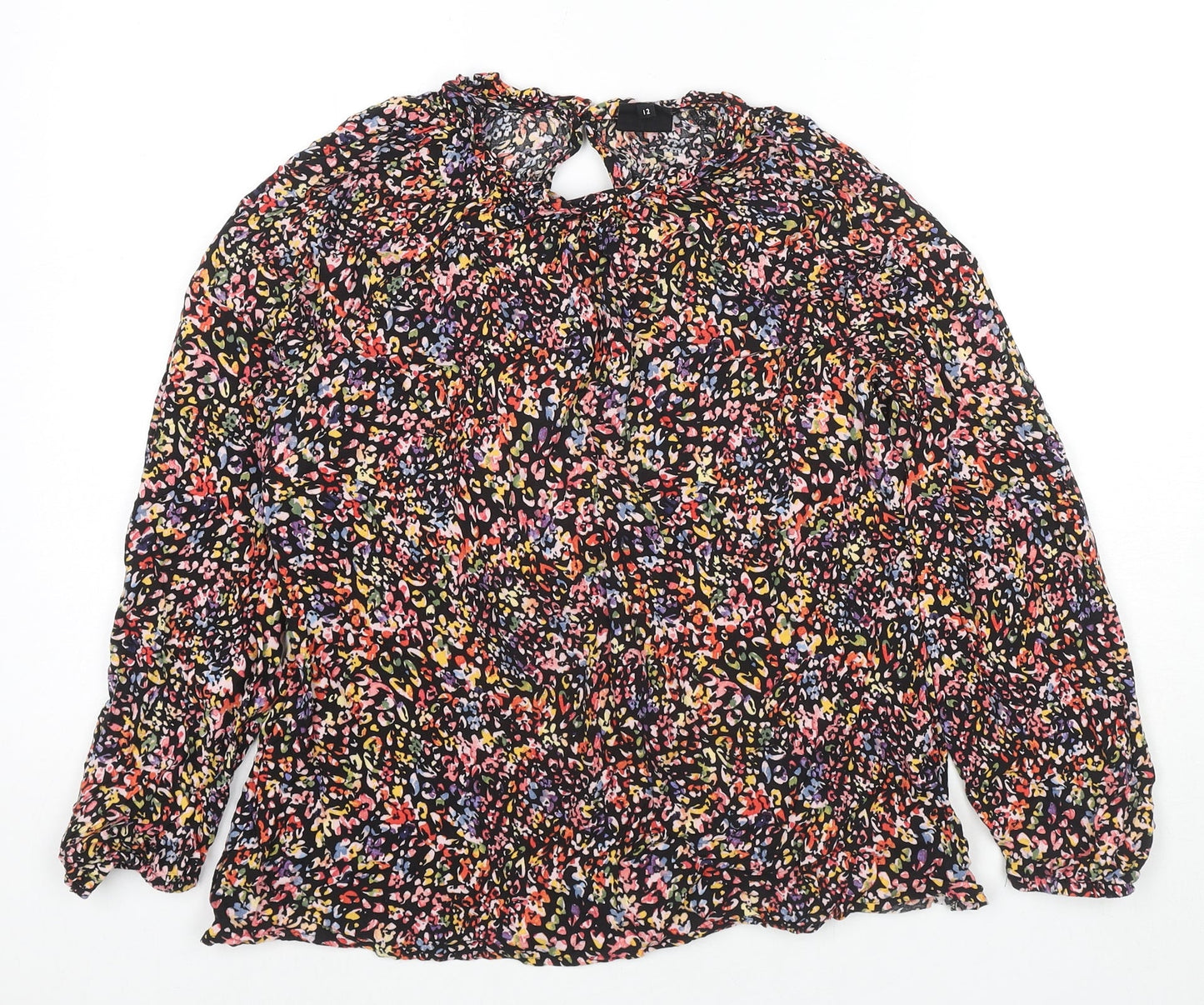 John Lewis Womens Multicoloured Floral Viscose Basic Blouse Size 12 Round Neck