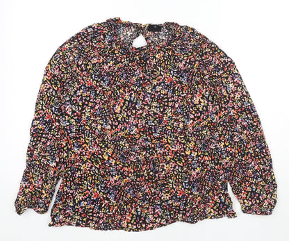 John Lewis Womens Multicoloured Floral Viscose Basic Blouse Size 12 Round Neck