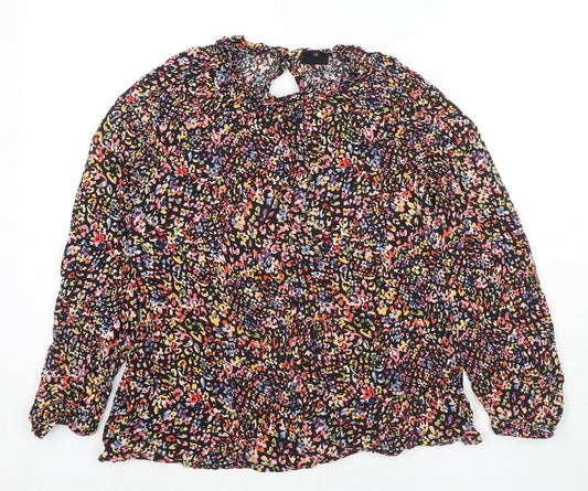 John Lewis Womens Multicoloured Floral Viscose Basic Blouse Size 12 Round Neck