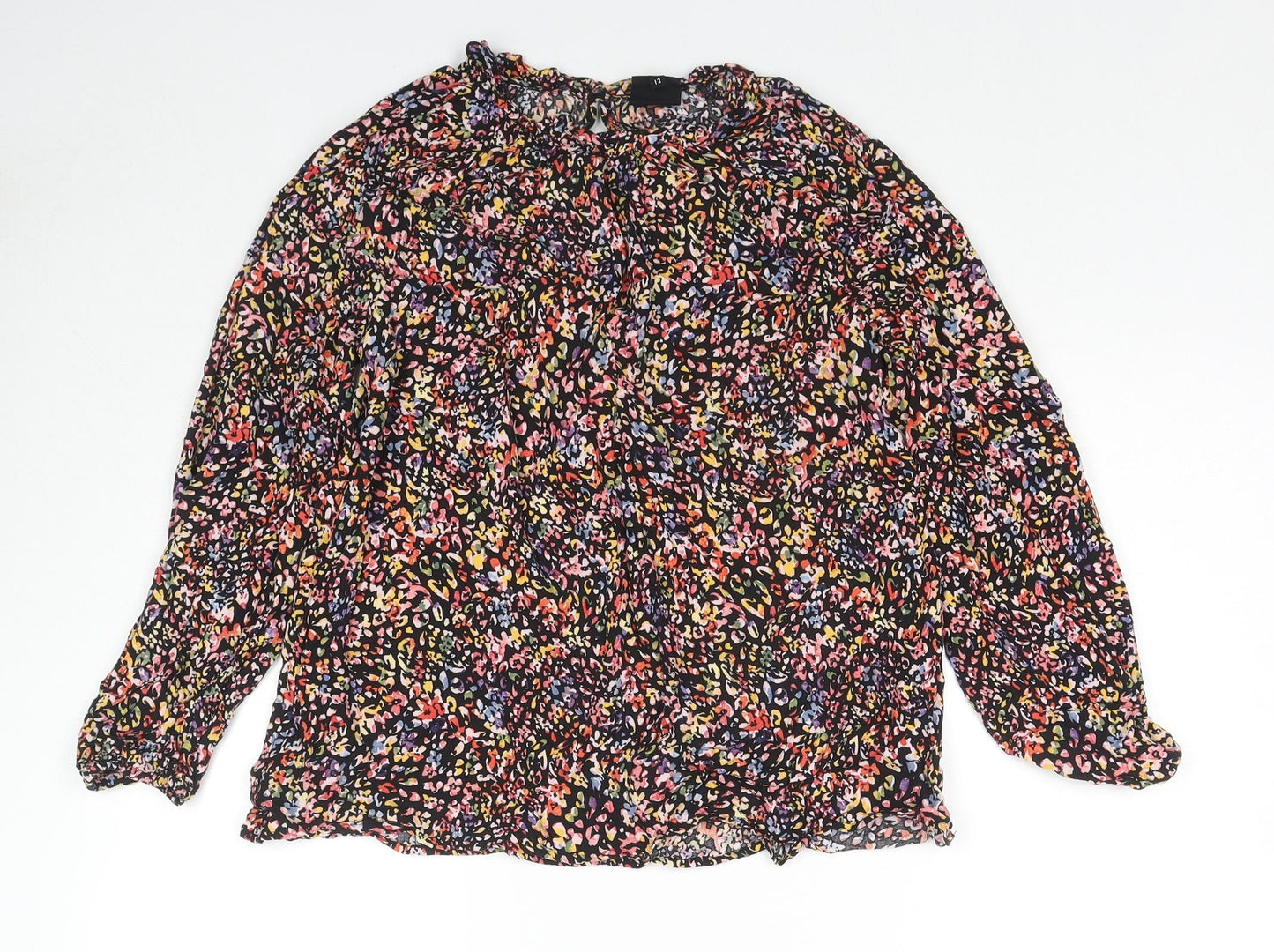 John Lewis Womens Multicoloured Floral Viscose Basic Blouse Size 12 Round Neck