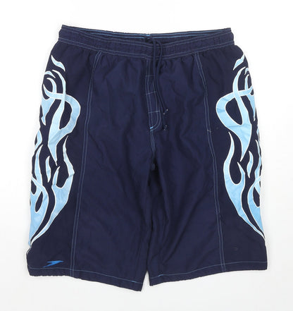 Speedo Boys Blue Polyester Utility Shorts Size XL L12 in Regular Drawstring - Flames Swim Shorts Label Size YBXL