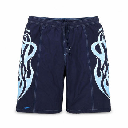 Front view of Speedo boys’ blue polyester utility shorts, size XL regular drawstring - flames swim shorts label size ybxl