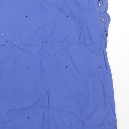 Great Plains London Womens Blue Cotton Basic Blouse Size 12 Round Neck - Embraided