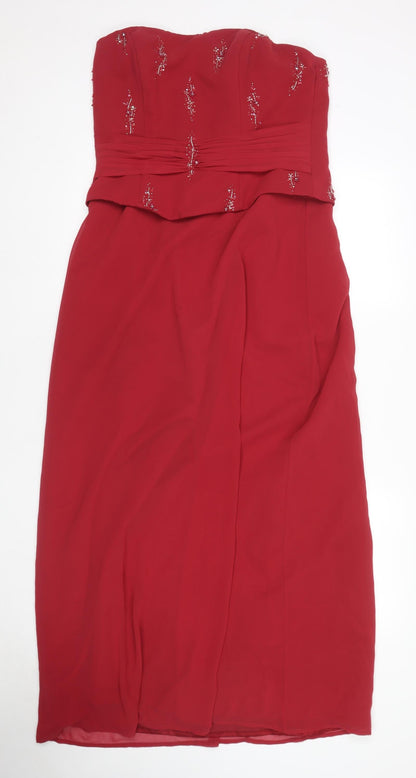 Imogene Holland Womens Red Polyester Ball Gown Size 14 Sweetheart Zip - Beaded Detail