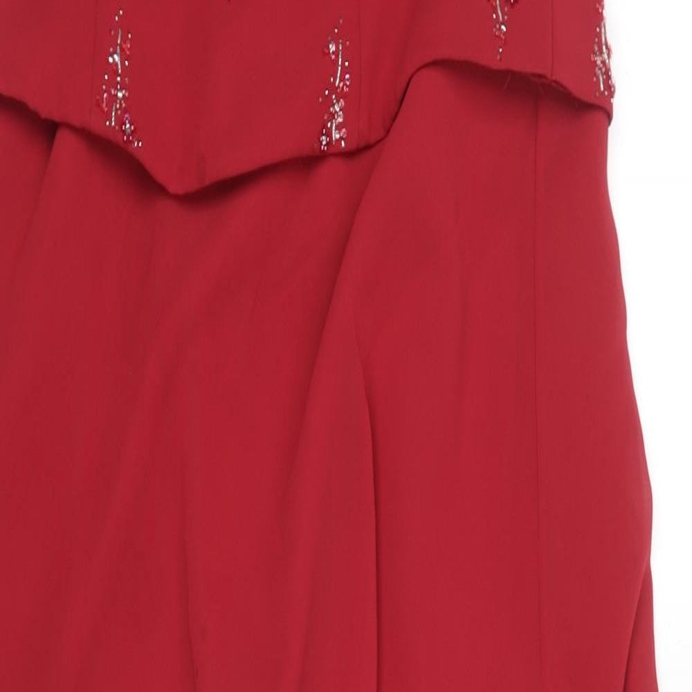 Imogene Holland Womens Red Polyester Ball Gown Size 14 Sweetheart Zip - Beaded Detail