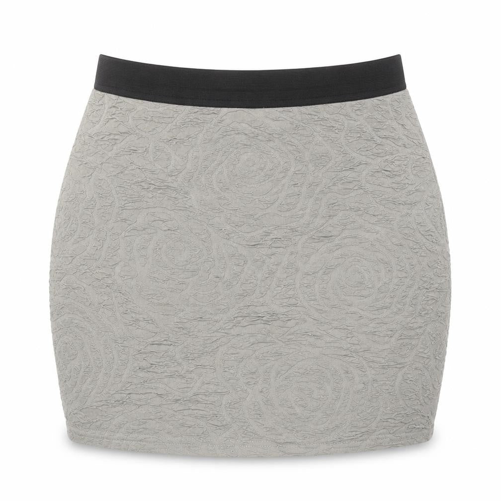 Front view of Silence + Noise women’s green geometric viscose mini skirt, size M